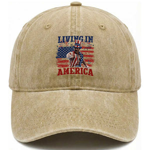 Living In America Funny Patriotic Heavyweight Boxer Washed Cotton Baseball Cap Vintage Distressed Flag Uncle Sam Hat Boxing Champion