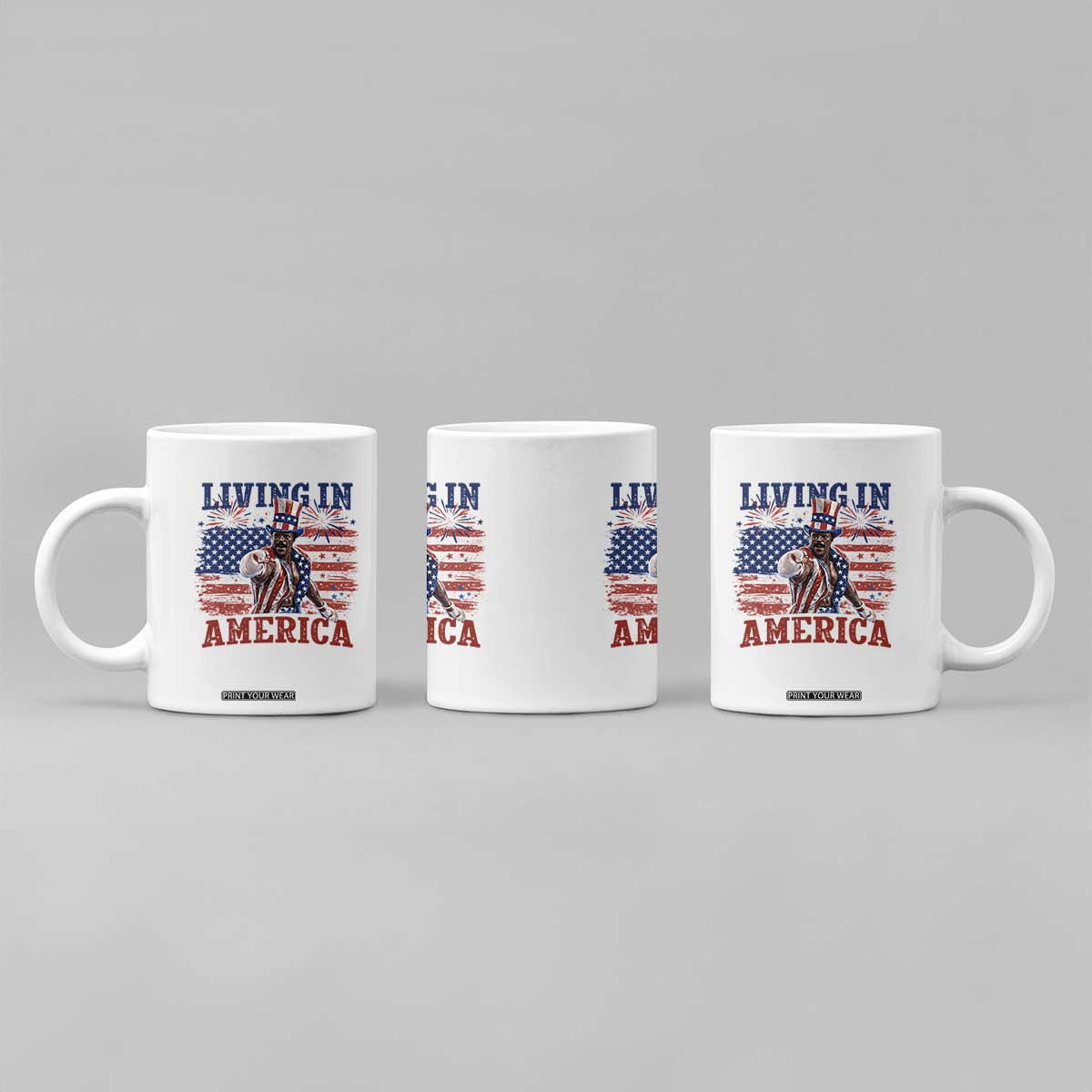 Living In America Funny Patriotic Heavyweight Boxer Coffee Mug Vintage Distressed Flag Uncle Sam Hat Boxing Champion