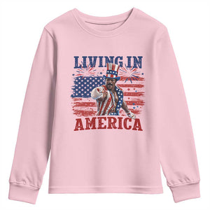 Living In America Funny Patriotic Heavyweight Boxer Youth Sweatshirt Vintage Distressed Flag Uncle Sam Hat Boxing Champion