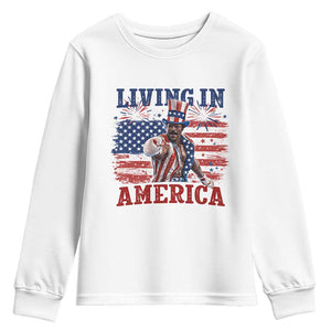 Living In America Funny Patriotic Heavyweight Boxer Youth Sweatshirt Vintage Distressed Flag Uncle Sam Hat Boxing Champion