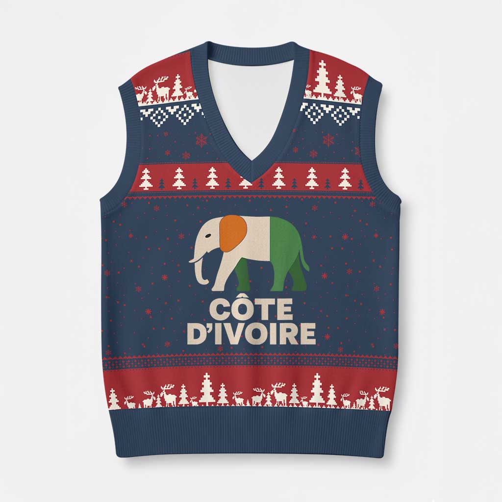Proud Côte d'Ivoire Elephant Ivory Coast Flag V-Neck Knit Sweater Vest Ivorian Pride Retro Souvenir