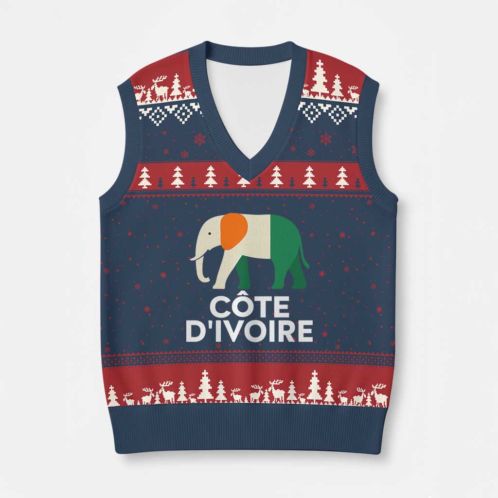 Proud Côte d'Ivoire Elephant Ivory Coast Flag V-Neck Knit Sweater Vest Ivorian Pride Retro Souvenir TS02 Navy Red Print Your Wear