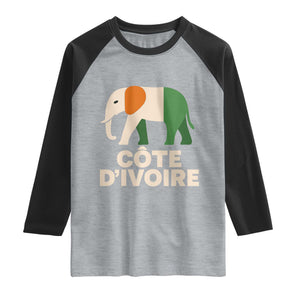 Proud Côte d'Ivoire Elephant Ivory Coast Flag Raglan Shirt Ivorian Pride Retro Souvenir