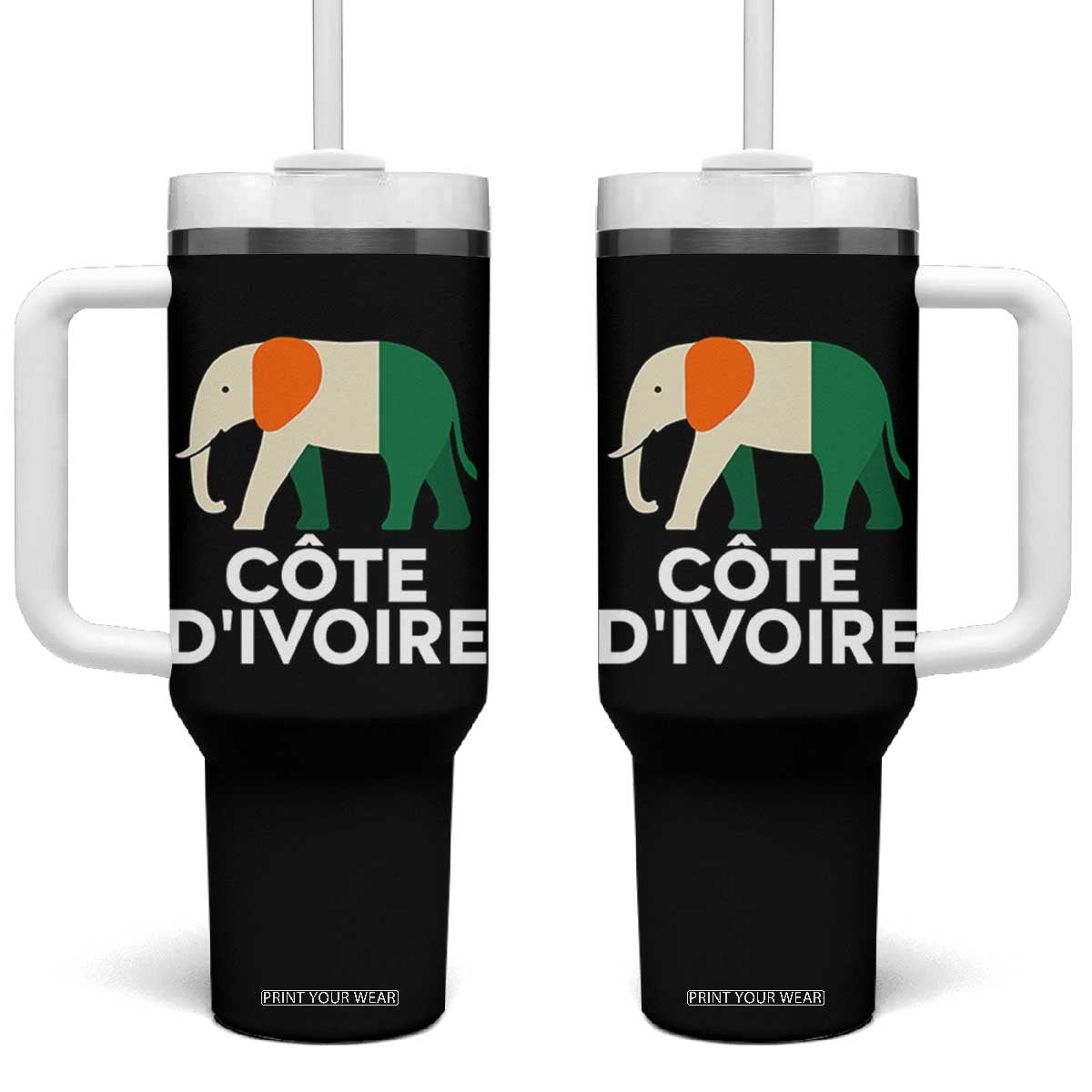 Proud Côte d'Ivoire Elephant Ivory Coast Flag Tumbler With Handle Ivorian Pride Retro Souvenir TS02 One Size: 40 oz Black Print Your Wear