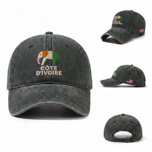 Proud Côte d'Ivoire Elephant Ivory Coast Flag Washed Cotton Baseball Cap Ivorian Pride Retro Souvenir