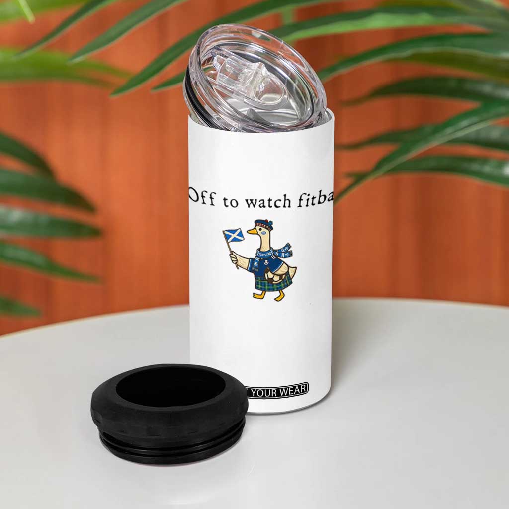 Funny Scottish Goose Scotland Football 4 in 1 Can Cooler Tumbler Off to Watch Fitba Soccer Fans Meme