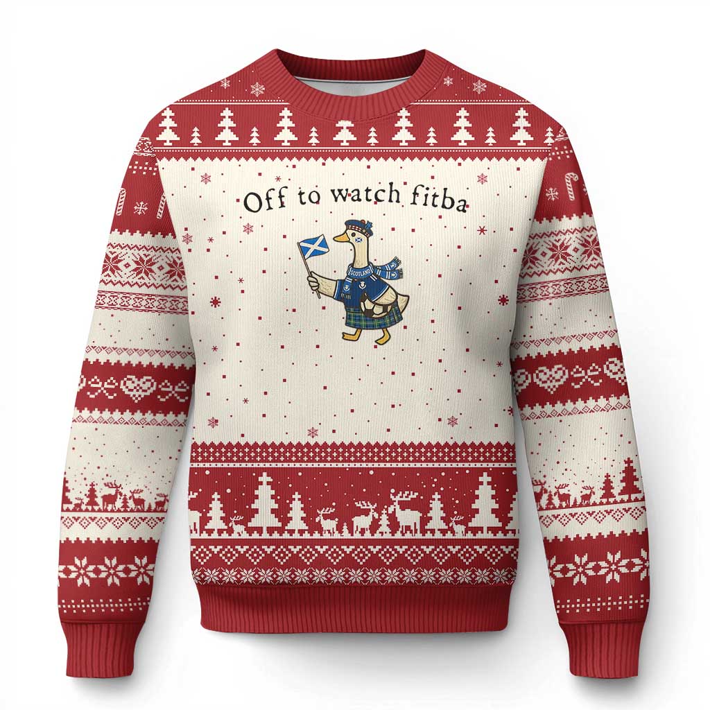Funny Scottish Goose Scotland Football Ugly Christmas Sweater Off to Watch Fitba Soccer Fans Meme