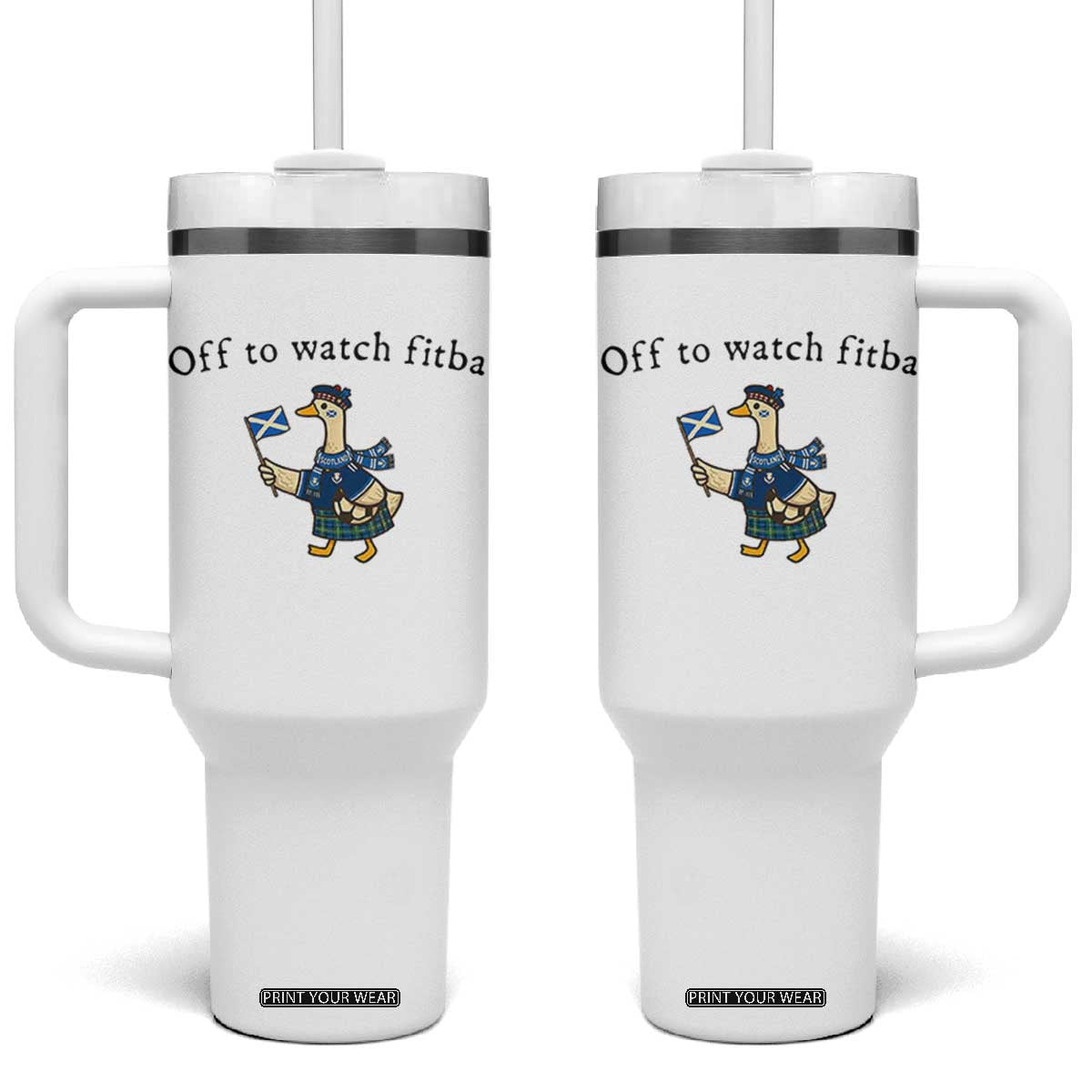 Funny Scottish Goose Scotland Football Tumbler With Handle Off to Watch Fitba Soccer Fans Meme