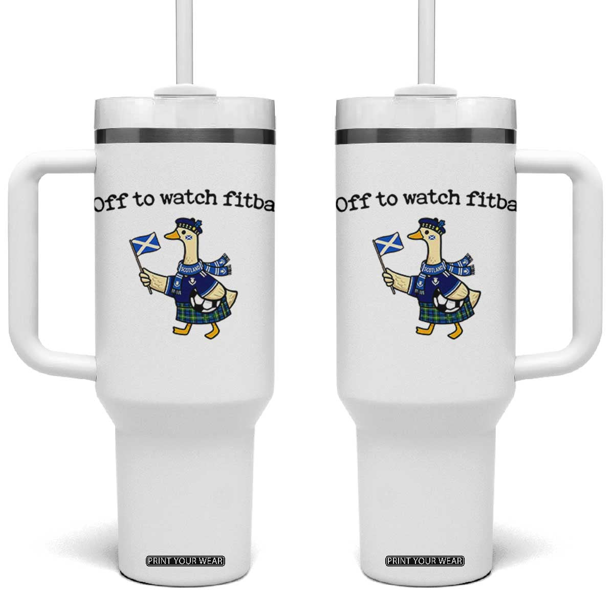 Funny Scottish Goose Scotland Football Tumbler With Handle Off to Watch Fitba Soccer Fans Meme TS02 One Size: 40 oz White Print Your Wear