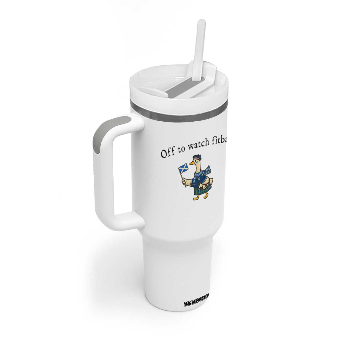 Funny Scottish Goose Scotland Football Tumbler With Handle Off to Watch Fitba Soccer Fans Meme