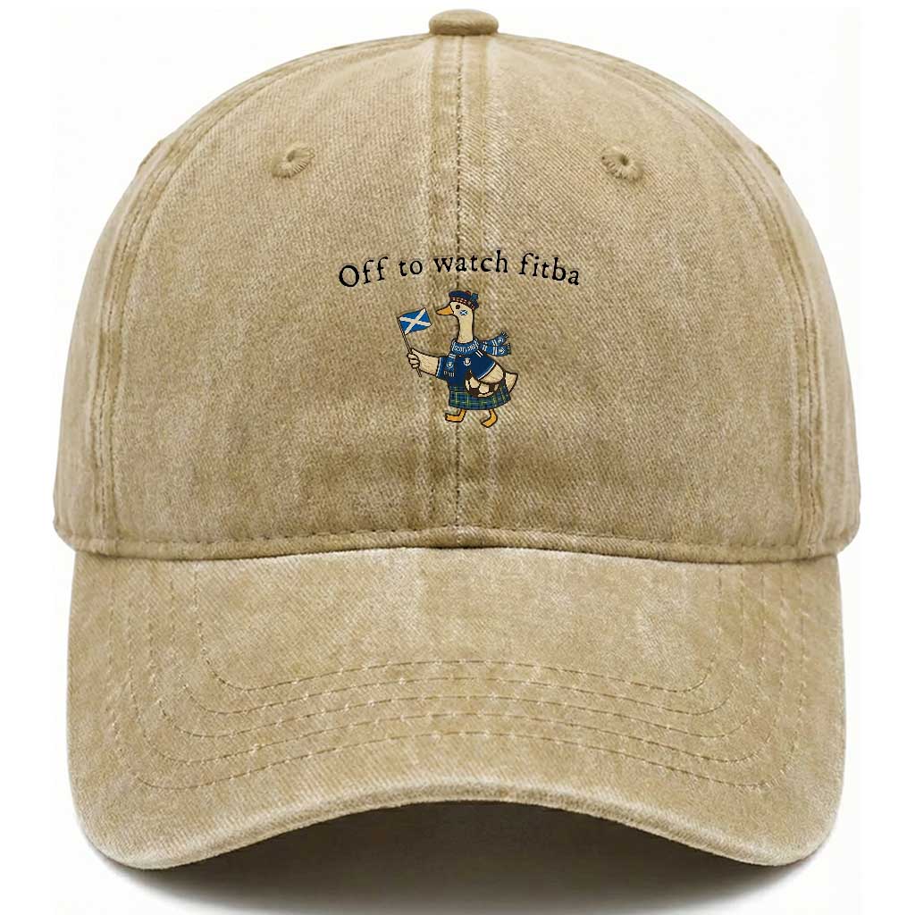 Funny Scottish Goose Scotland Football Washed Cotton Baseball Cap Off to Watch Fitba Soccer Fans Meme