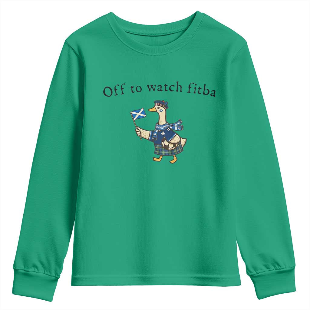 Funny Scottish Goose Scotland Football Youth Sweatshirt Off to Watch Fitba Soccer Fans Meme