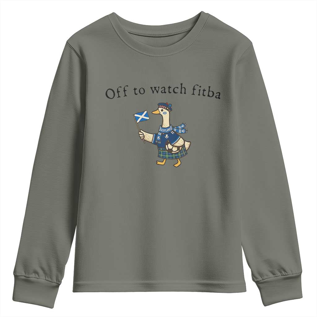 Funny Scottish Goose Scotland Football Youth Sweatshirt Off to Watch Fitba Soccer Fans Meme