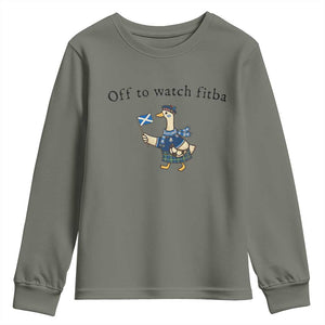 Funny Scottish Goose Scotland Football Youth Sweatshirt Off to Watch Fitba Soccer Fans Meme