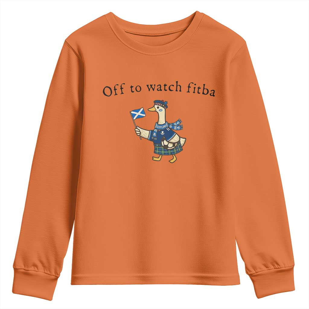 Funny Scottish Goose Scotland Football Youth Sweatshirt Off to Watch Fitba Soccer Fans Meme