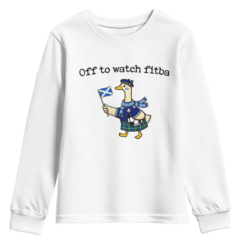 Funny Scottish Goose Scotland Football Youth Sweatshirt Off to Watch Fitba Soccer Fans Meme TS02 White Print Your Wear