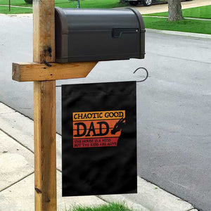 Chaotic Good Dad Funny Tabletop Gamer Parenting Garden Flag Retro Sunset Vintage Fantasy Graphic