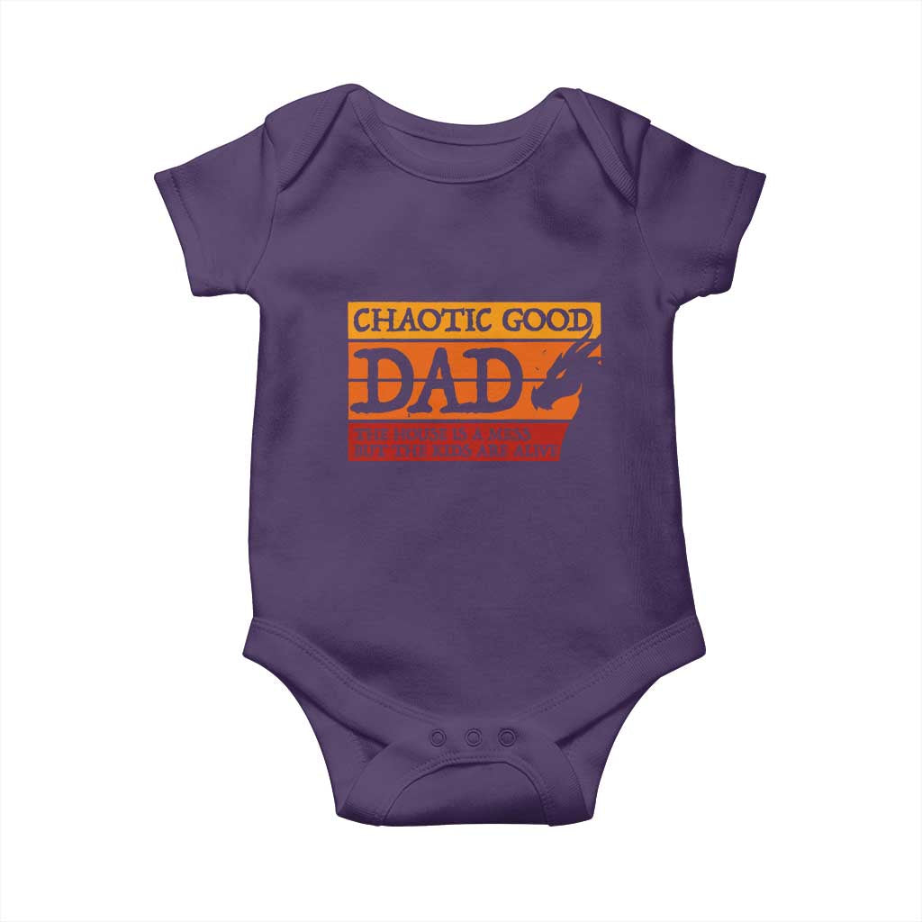Chaotic Good Dad Funny Tabletop Gamer Parenting Baby Onesie Retro Sunset Vintage Fantasy Graphic