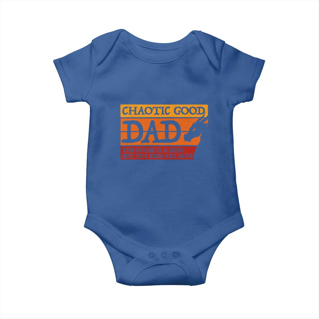 Chaotic Good Dad Funny Tabletop Gamer Parenting Baby Onesie Retro Sunset Vintage Fantasy Graphic