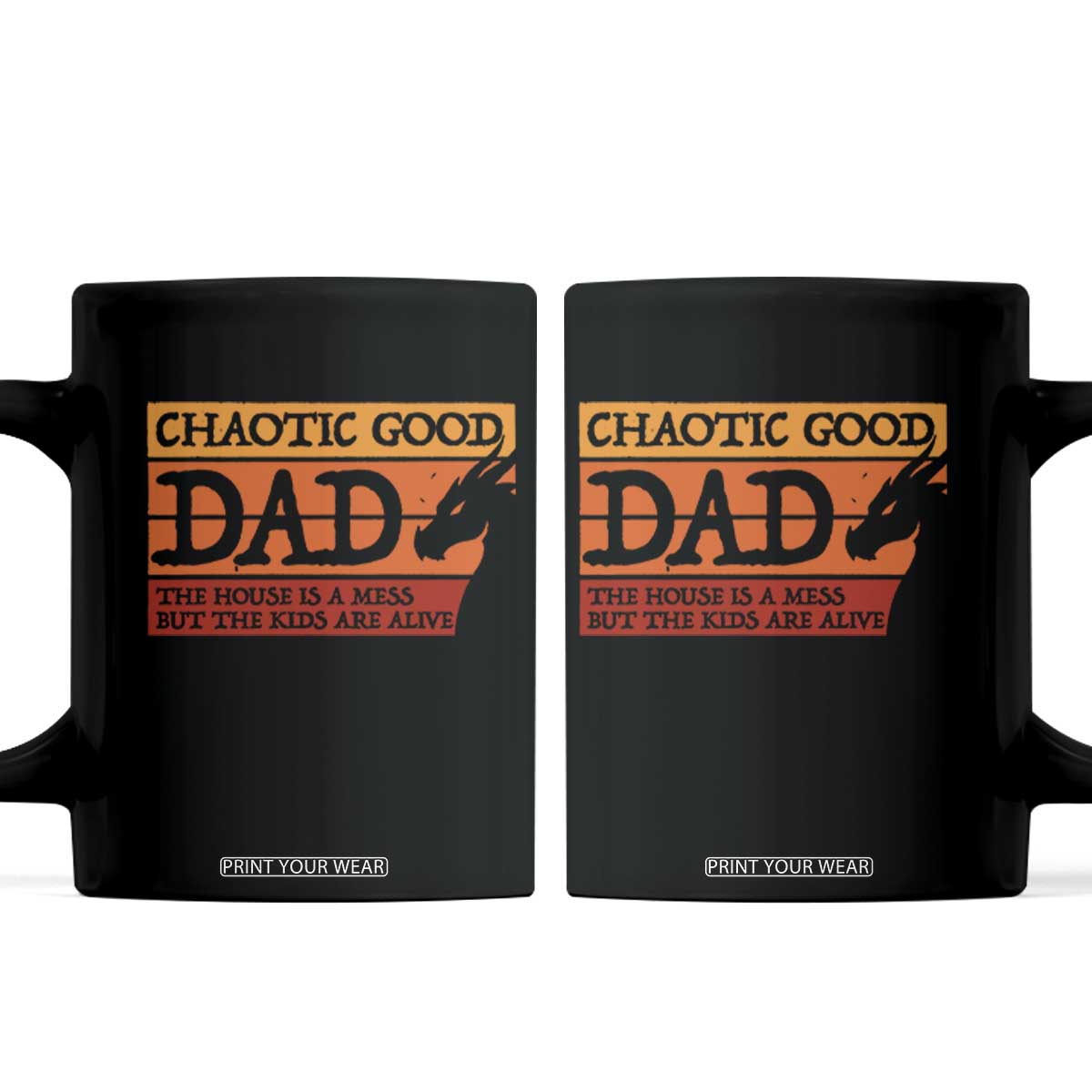 Chaotic Good Dad Funny Tabletop Gamer Parenting Coffee Mug Retro Sunset Vintage Fantasy Graphic