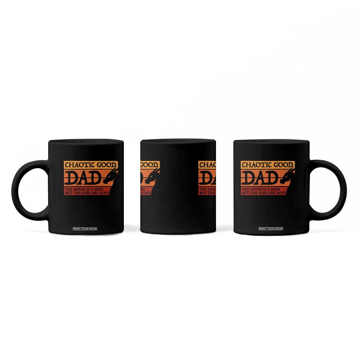 Chaotic Good Dad Funny Tabletop Gamer Parenting Coffee Mug Retro Sunset Vintage Fantasy Graphic