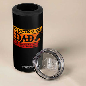 Chaotic Good Dad Funny Tabletop Gamer Parenting 4 in 1 Can Cooler Tumbler Retro Sunset Vintage Fantasy Graphic