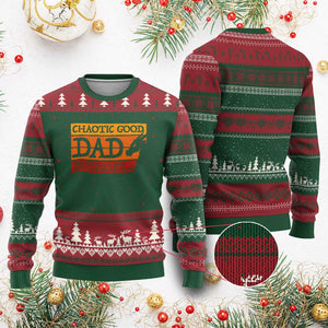 Chaotic Good Dad Funny Tabletop Gamer Parenting Ugly Christmas Sweater Retro Sunset Vintage Fantasy Graphic