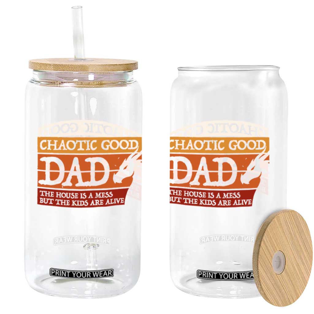 Chaotic Good Dad Funny Tabletop Gamer Parenting Glass Can Retro Sunset Vintage Fantasy Graphic