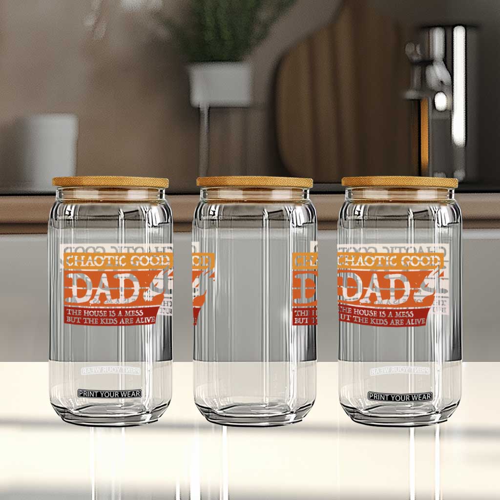 Chaotic Good Dad Funny Tabletop Gamer Parenting Glass Can Retro Sunset Vintage Fantasy Graphic