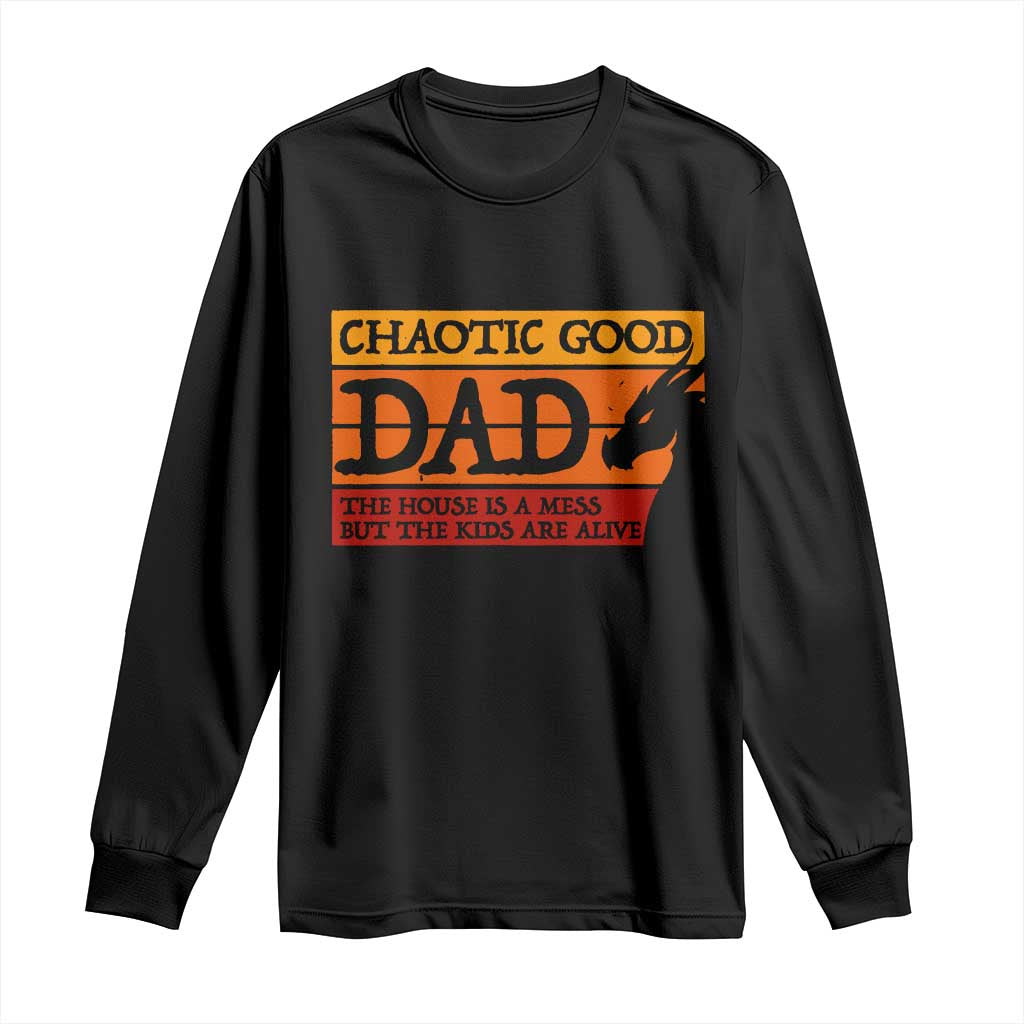 Chaotic Good Dad Funny Tabletop Gamer Parenting Long Sleeve Shirt Retro Sunset Vintage Fantasy Graphic TS02 Black Print Your Wear