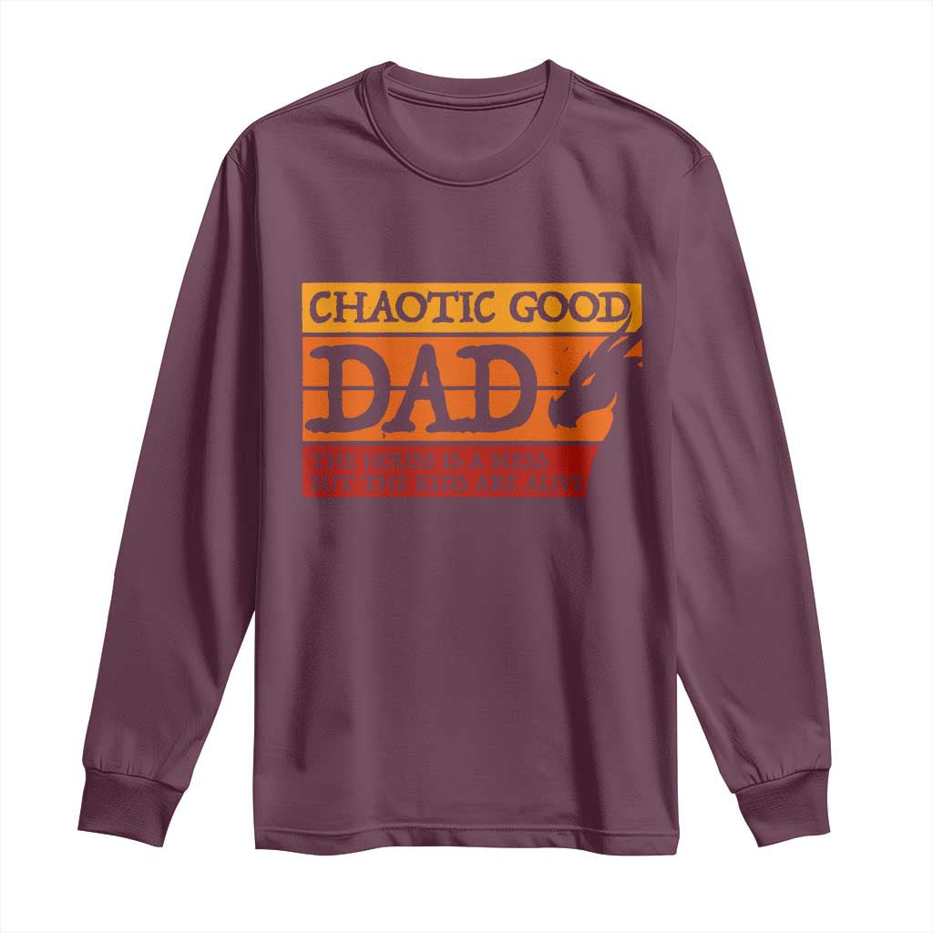 Chaotic Good Dad Funny Tabletop Gamer Parenting Long Sleeve Shirt Retro Sunset Vintage Fantasy Graphic