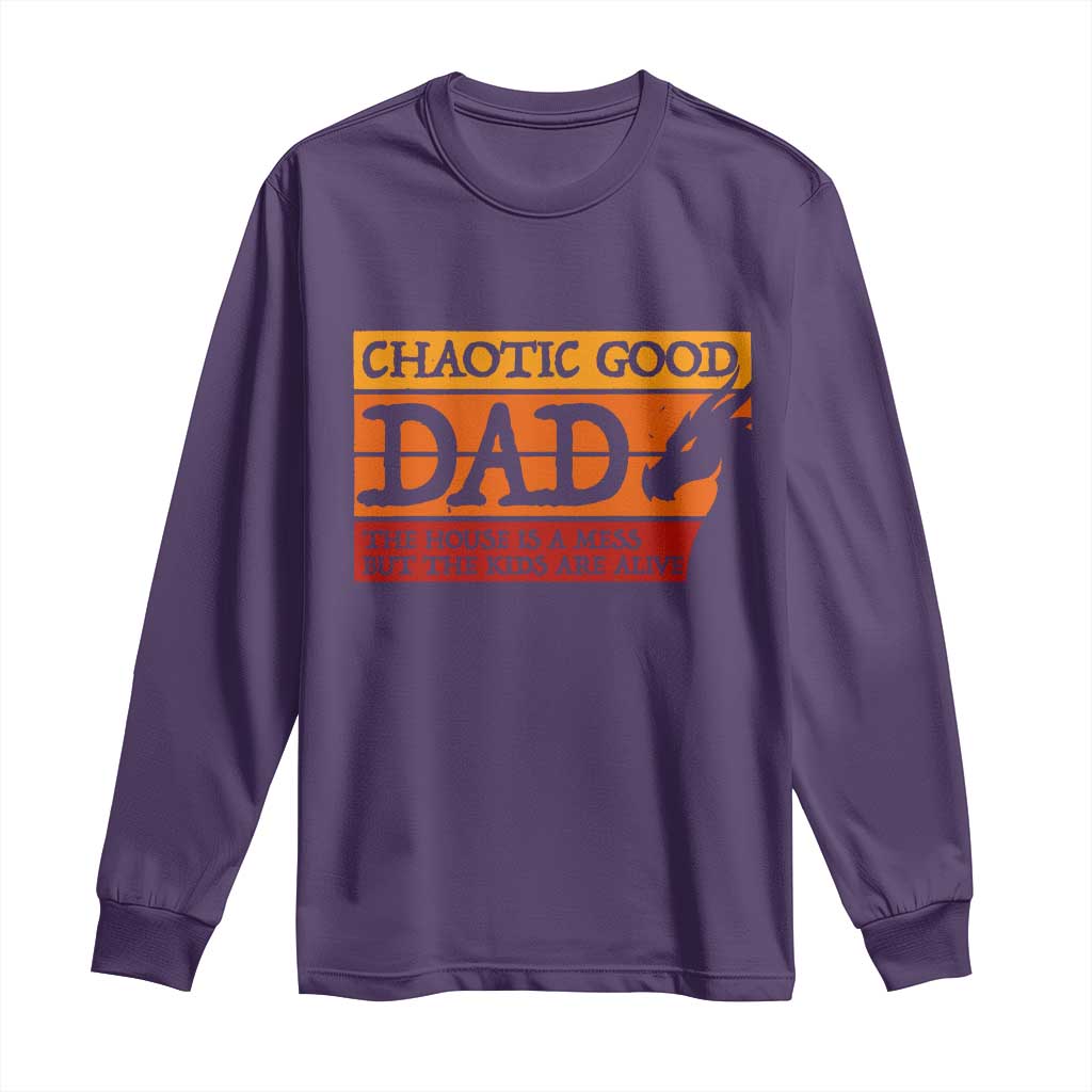 Chaotic Good Dad Funny Tabletop Gamer Parenting Long Sleeve Shirt Retro Sunset Vintage Fantasy Graphic