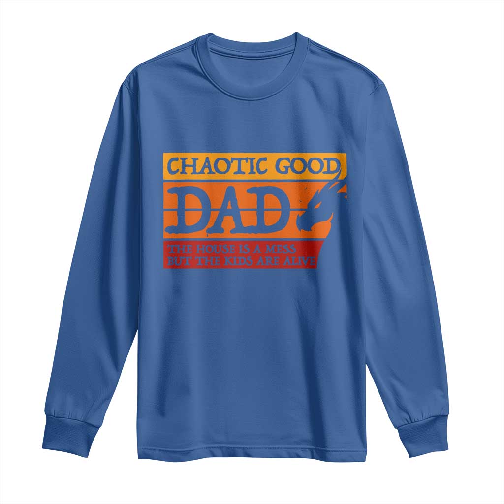 Chaotic Good Dad Funny Tabletop Gamer Parenting Long Sleeve Shirt Retro Sunset Vintage Fantasy Graphic