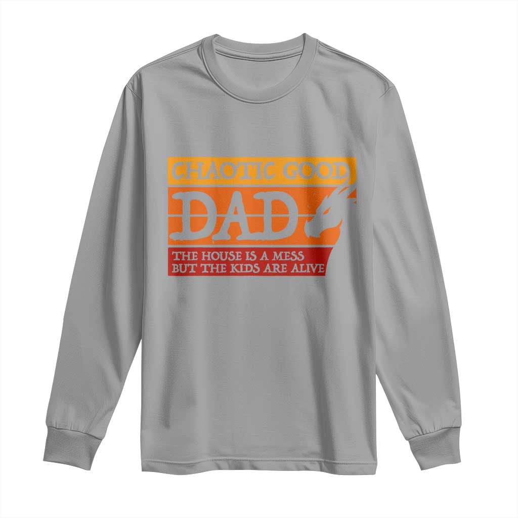 Chaotic Good Dad Funny Tabletop Gamer Parenting Long Sleeve Shirt Retro Sunset Vintage Fantasy Graphic