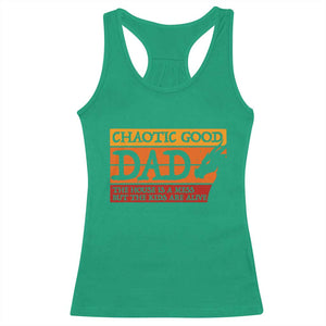 Chaotic Good Dad Funny Tabletop Gamer Parenting Racerback Tank Top Retro Sunset Vintage Fantasy Graphic