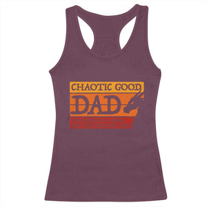 Chaotic Good Dad Funny Tabletop Gamer Parenting Racerback Tank Top Retro Sunset Vintage Fantasy Graphic