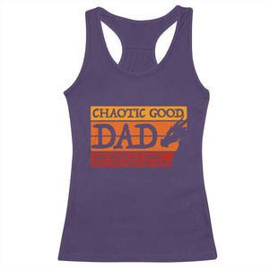 Chaotic Good Dad Funny Tabletop Gamer Parenting Racerback Tank Top Retro Sunset Vintage Fantasy Graphic