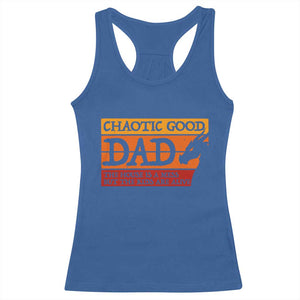 Chaotic Good Dad Funny Tabletop Gamer Parenting Racerback Tank Top Retro Sunset Vintage Fantasy Graphic