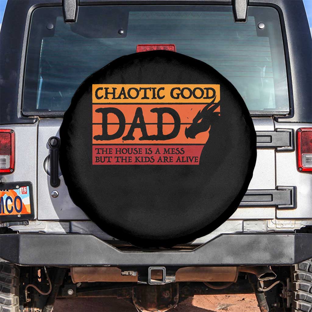 Chaotic Good Dad Funny Tabletop Gamer Parenting Spare Tire Cover Retro Sunset Vintage Fantasy Graphic TS02 No hole Black Print Your Wear