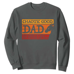Chaotic Good Dad Funny Tabletop Gamer Parenting Sweatshirt Retro Sunset Vintage Fantasy Graphic