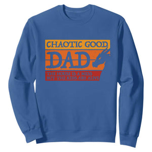 Chaotic Good Dad Funny Tabletop Gamer Parenting Sweatshirt Retro Sunset Vintage Fantasy Graphic
