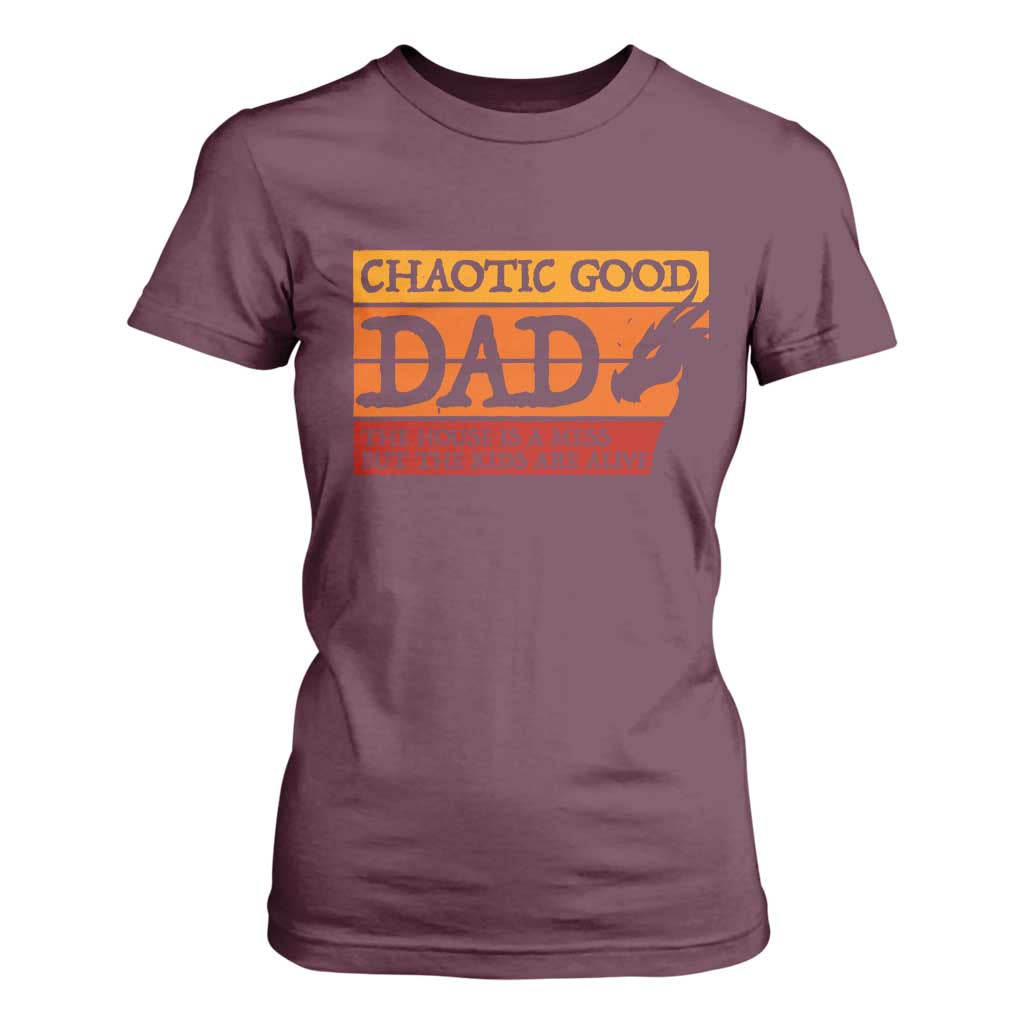 Chaotic Good Dad Funny Tabletop Gamer Parenting T Shirt For Women Retro Sunset Vintage Fantasy Graphic
