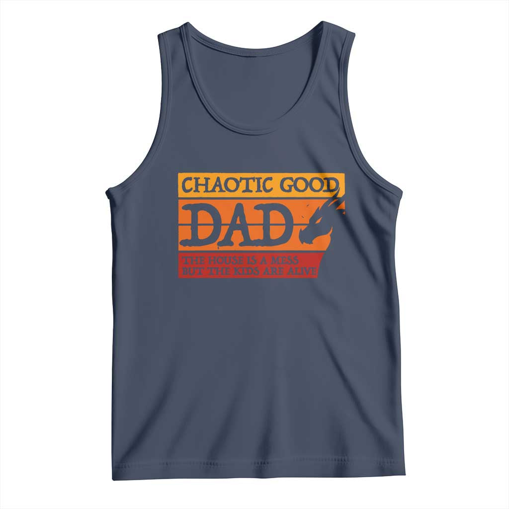 Chaotic Good Dad Funny Tabletop Gamer Parenting Tank Top Retro Sunset Vintage Fantasy Graphic