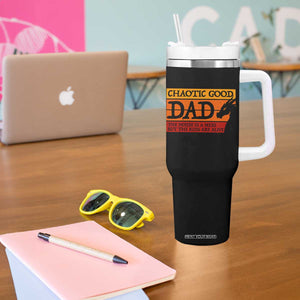 Chaotic Good Dad Funny Tabletop Gamer Parenting Tumbler With Handle Retro Sunset Vintage Fantasy Graphic