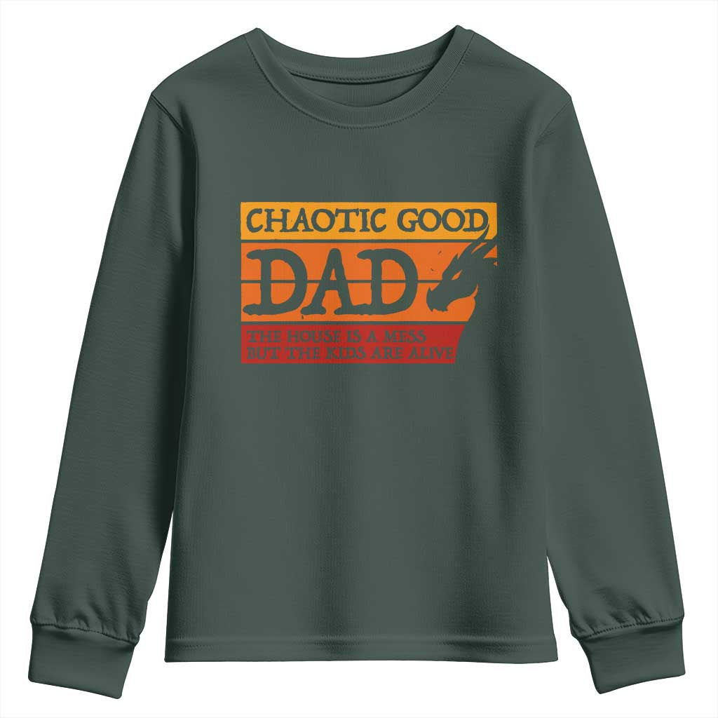 Chaotic Good Dad Funny Tabletop Gamer Parenting Youth Sweatshirt Retro Sunset Vintage Fantasy Graphic