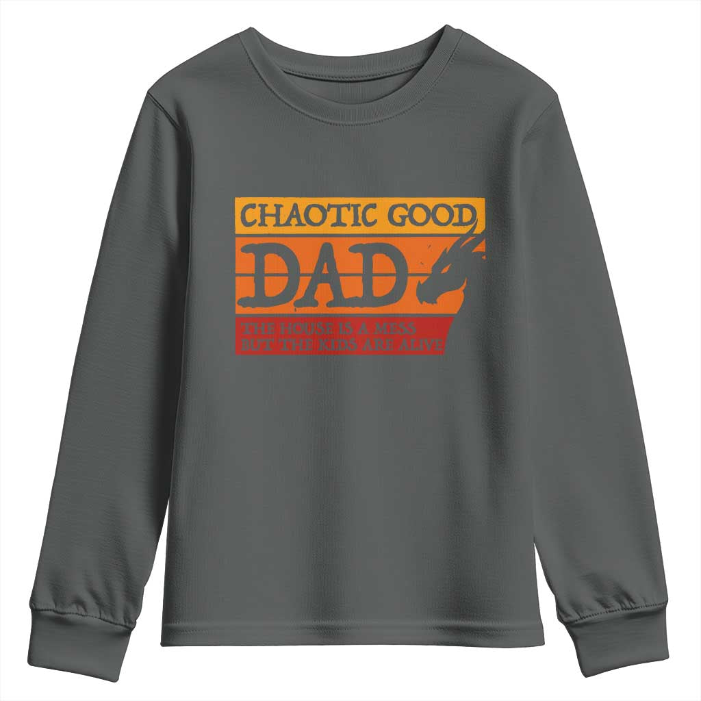 Chaotic Good Dad Funny Tabletop Gamer Parenting Youth Sweatshirt Retro Sunset Vintage Fantasy Graphic