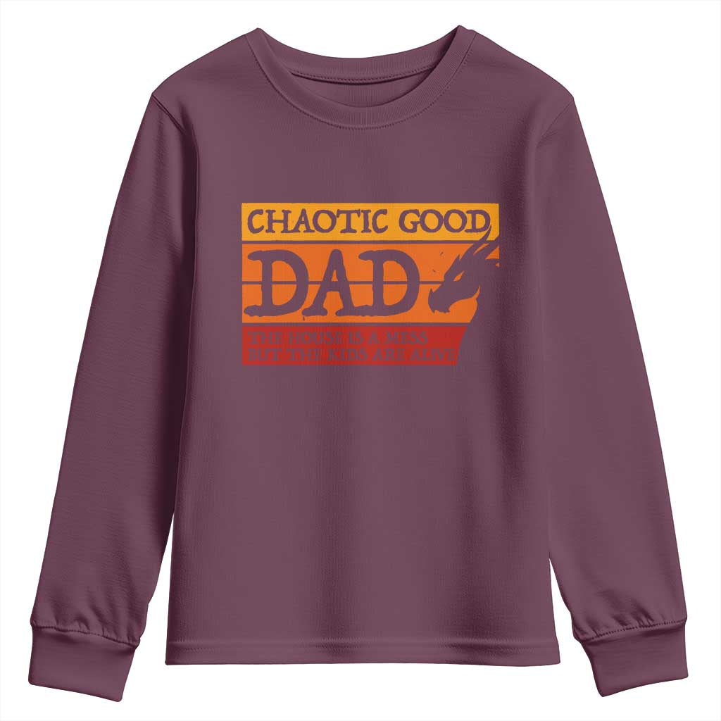 Chaotic Good Dad Funny Tabletop Gamer Parenting Youth Sweatshirt Retro Sunset Vintage Fantasy Graphic