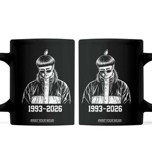 Retro Bowl Cut Music Icon Rip Memorial Coffee Mug 1993 2026 Internet Meme Pop Culture Fan