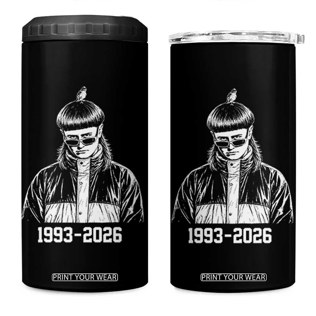 Retro Bowl Cut Music Icon Rip Memorial 4 in 1 Can Cooler Tumbler 1993 2026 Internet Meme Pop Culture Fan