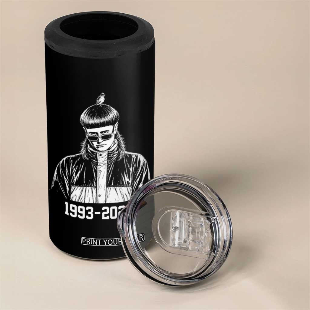 Retro Bowl Cut Music Icon Rip Memorial 4 in 1 Can Cooler Tumbler 1993 2026 Internet Meme Pop Culture Fan